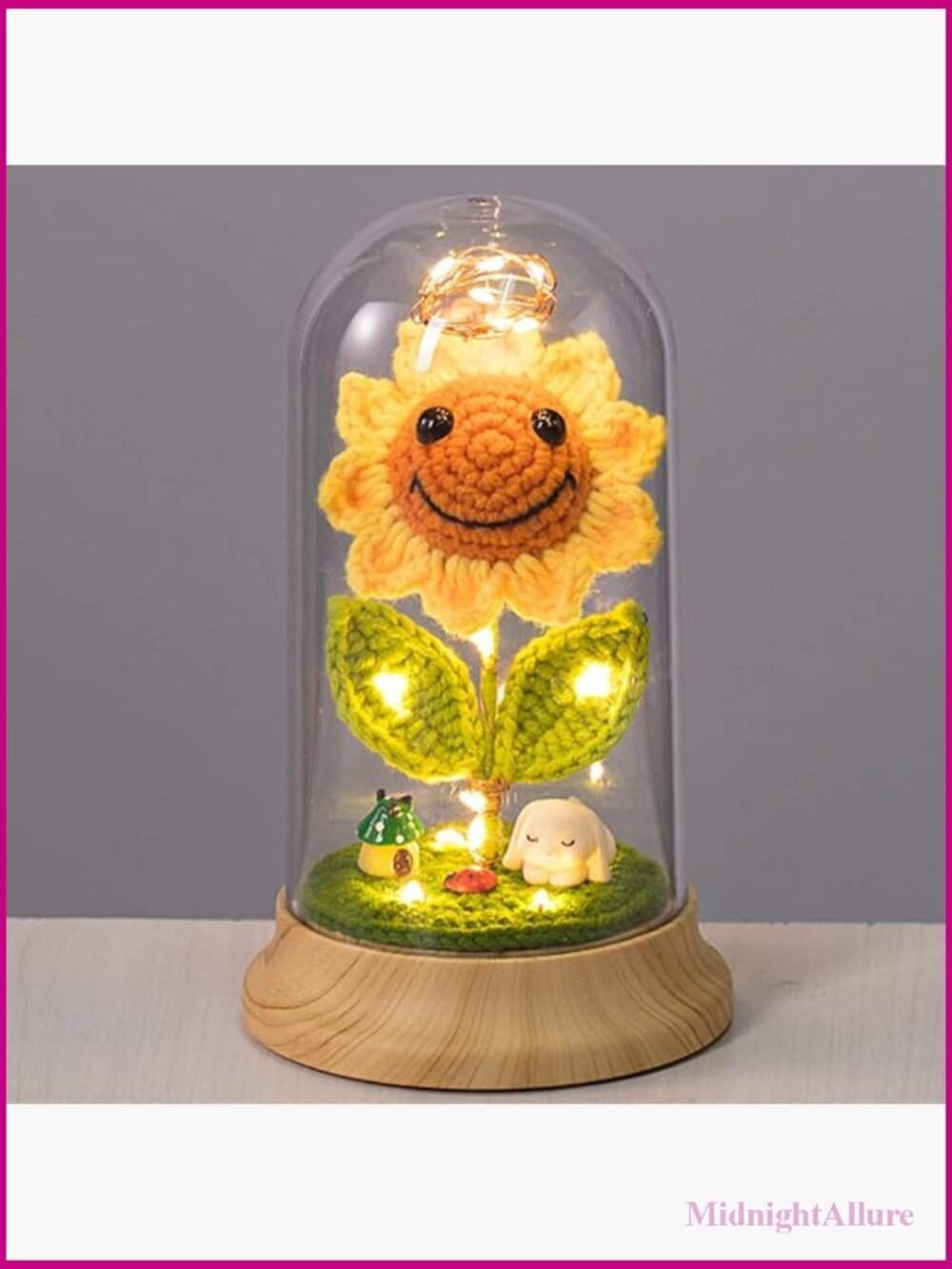 Crochet Sunflower Dome Decor with LED Lights, Gifts for Her